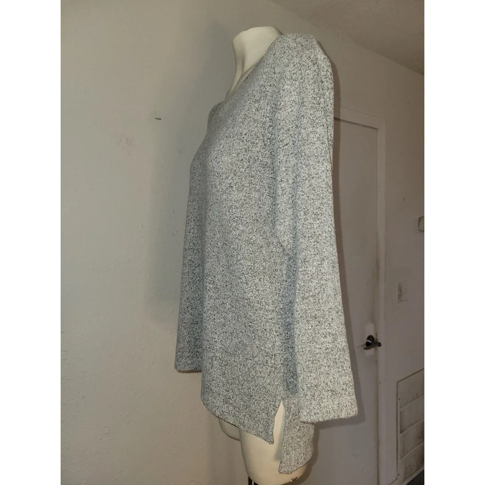 Lou & Grey Womens XS Grey‎ Marled V-Neck Knit Tunic Sweater Side Slit oversized